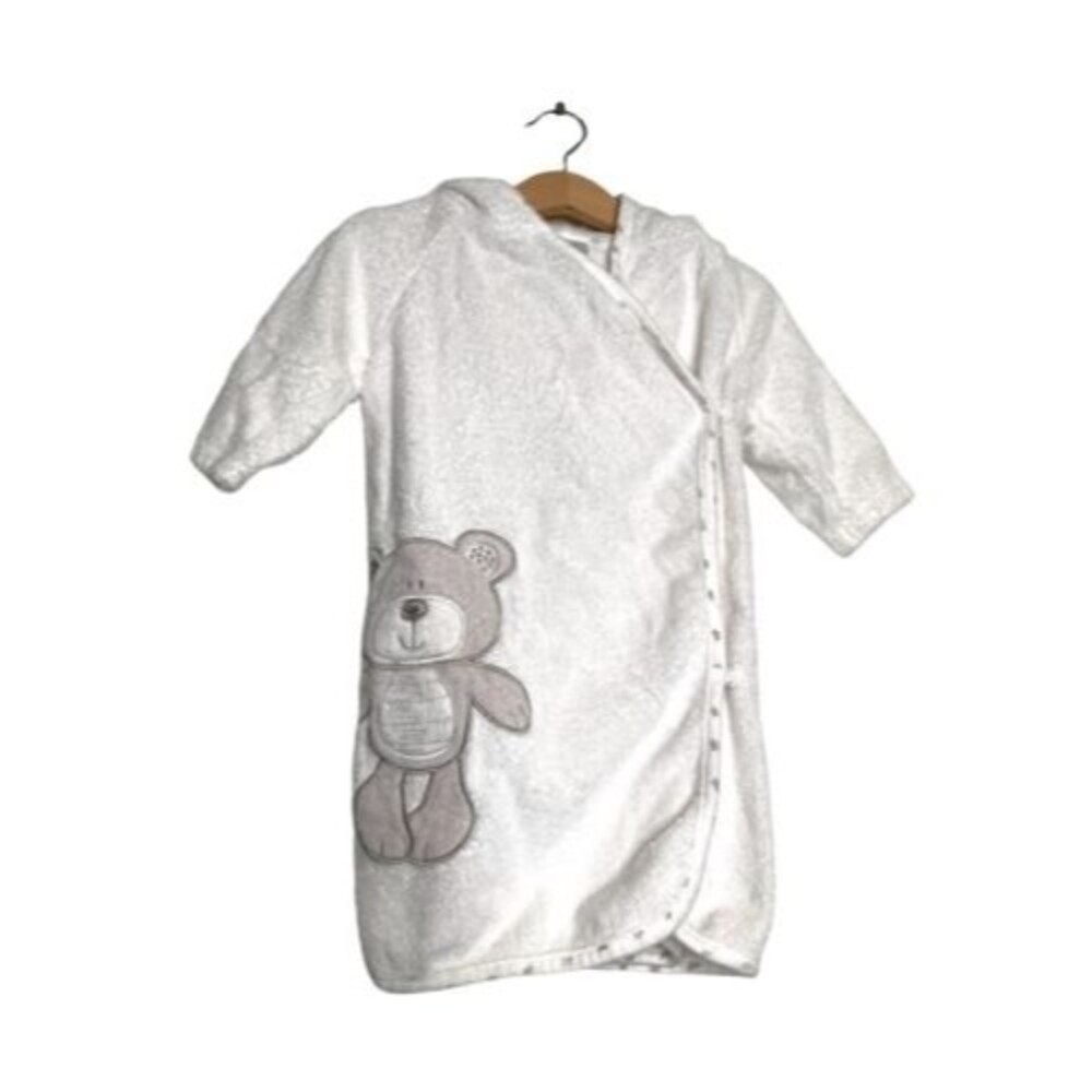 Koala Baby White Embroidered Bear Terry Cloth Hooded Star Bath Robe 0-12M
